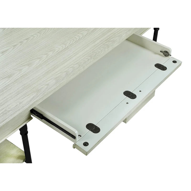 Scrivania industriale Mid-Century per 1 persona, grigia/naturale/bianco antico, 150 cm L
