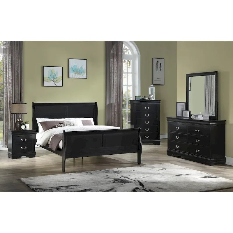 Set camera da letto 6 pezzi in stile slitta nero – King / Queen / Full / Twin