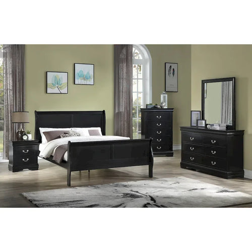 Set camera da letto 6 pezzi in stile slitta nero – King / Queen / Full / Twin