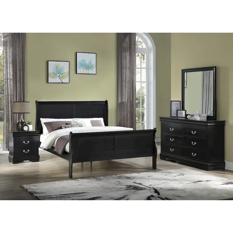 Set camera da letto 6 pezzi in stile slitta nero – King / Queen / Full / Twin