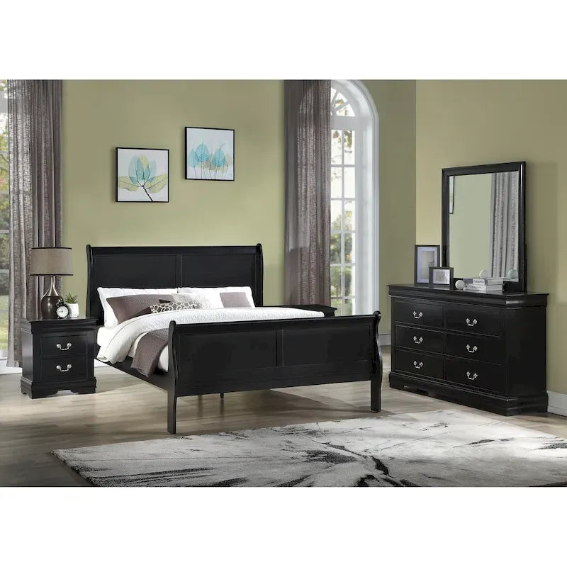 Set camera da letto 6 pezzi in stile slitta nero – King / Queen / Full / Twin