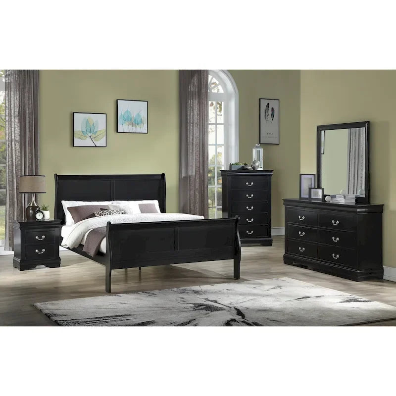 Set camera da letto 6 pezzi in stile slitta nero – King / Queen / Full / Twin