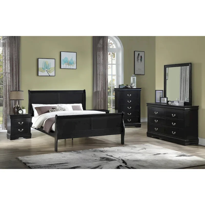 Set camera da letto 6 pezzi in stile slitta nero – King / Queen / Full / Twin