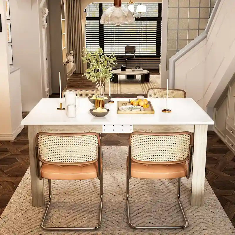 Tavolo da pranzo allungabile in rovere bianco, stile moderno, 4-6 posti