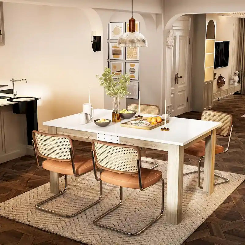 Tavolo da pranzo allungabile in rovere bianco, stile moderno, 4-6 posti