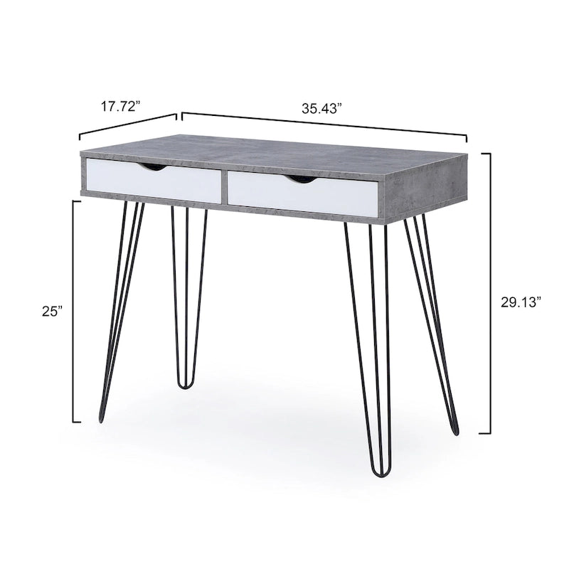Scrivania da ufficio per 1 persona a 2 cassetti in stile moderno di metà secolo, colore grigio