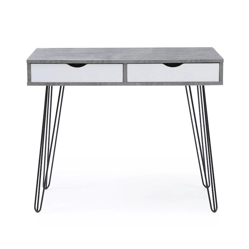 Scrivania da ufficio per 1 persona a 2 cassetti in stile moderno di metà secolo, colore grigio