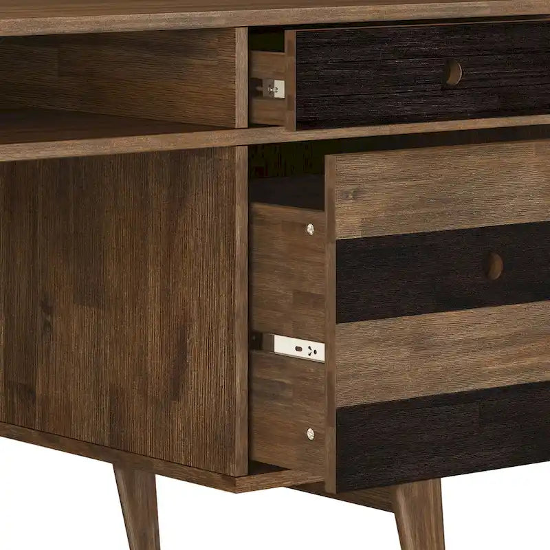 Scrivania contemporanea rustica marrone invecchiato naturale da 60" con cassetti