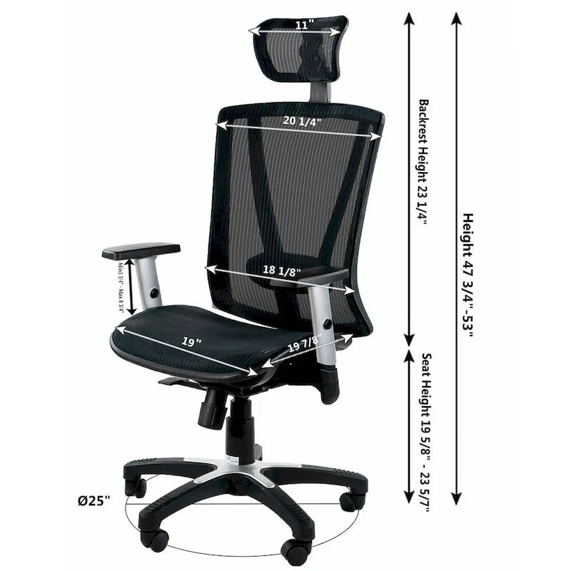 Sedia da ufficio ergonomica marrone con schienale alto in rete, braccioli regolabili e poggiatesta, 1 persona