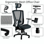 Sedia da ufficio ergonomica marrone con schienale alto in rete, braccioli regolabili e poggiatesta, 1 persona