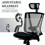 Sedia da ufficio ergonomica marrone con schienale alto in rete, braccioli regolabili e poggiatesta, 1 persona