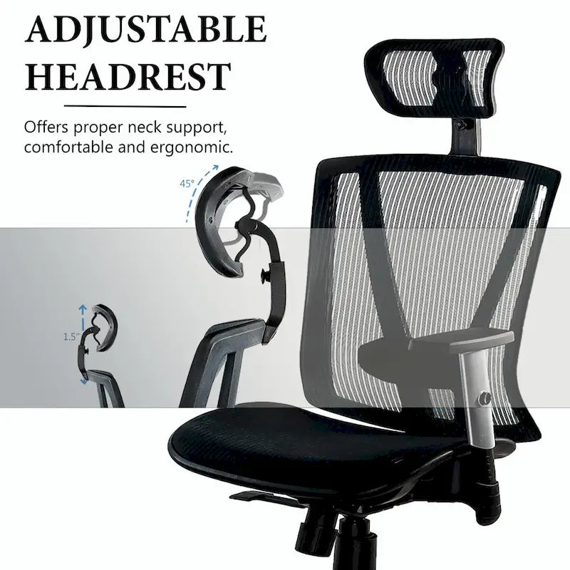 Sedia da ufficio ergonomica marrone con schienale alto in rete, braccioli regolabili e poggiatesta, 1 persona