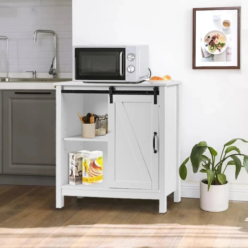Mobiletto da bagno autoportante White Farmhouse con porta scorrevole a granaio, montaggio da 1 persona