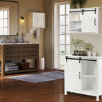 Mobiletto da bagno autoportante White Farmhouse con porta scorrevole a granaio, montaggio da 1 persona