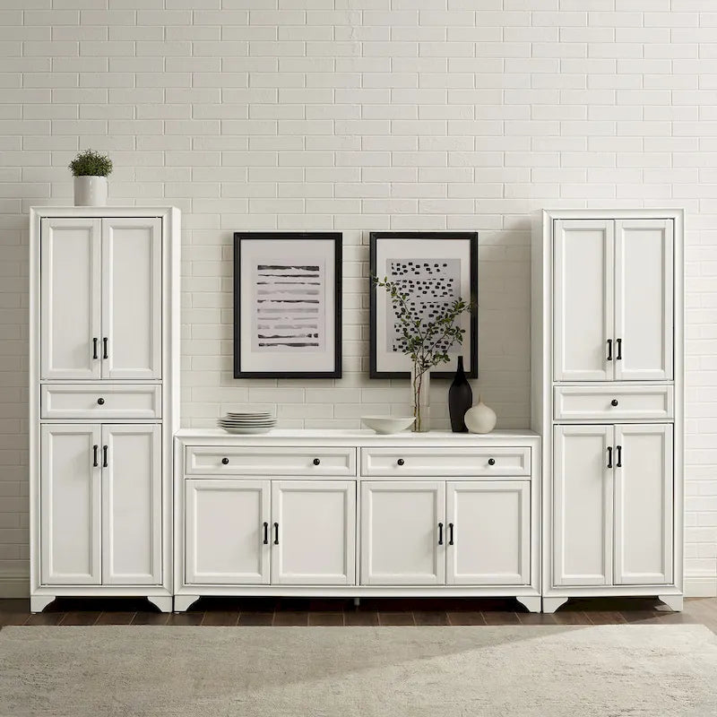 Set di 3 credenze e dispensa in stile rustico bianco anticato