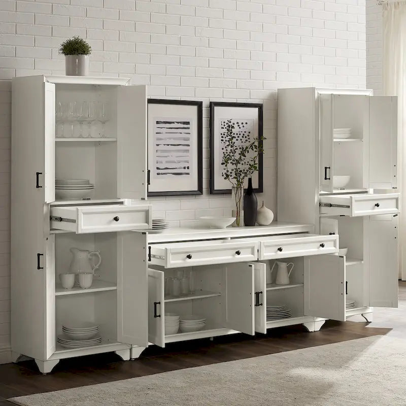 Set di 3 credenze e dispensa in stile rustico bianco anticato