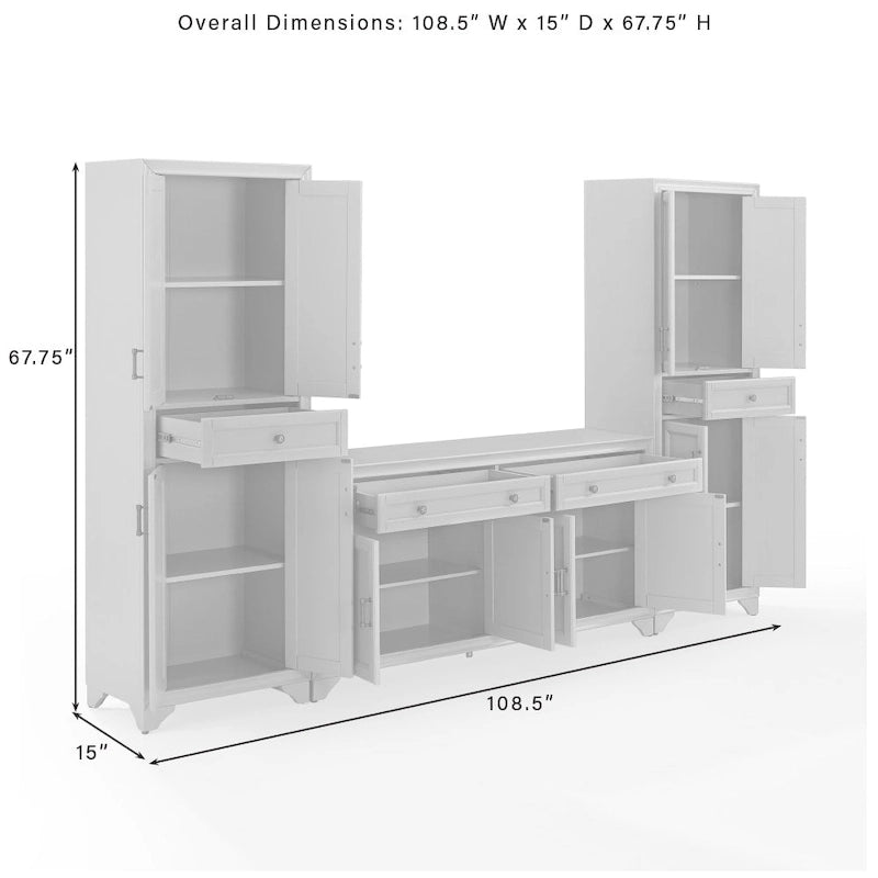Set di 3 credenze e dispensa in stile rustico bianco anticato