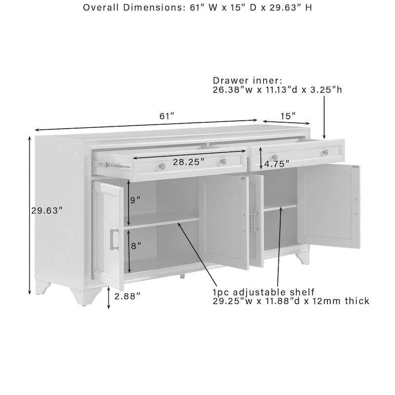 Set di 3 credenze e dispensa in stile rustico bianco anticato