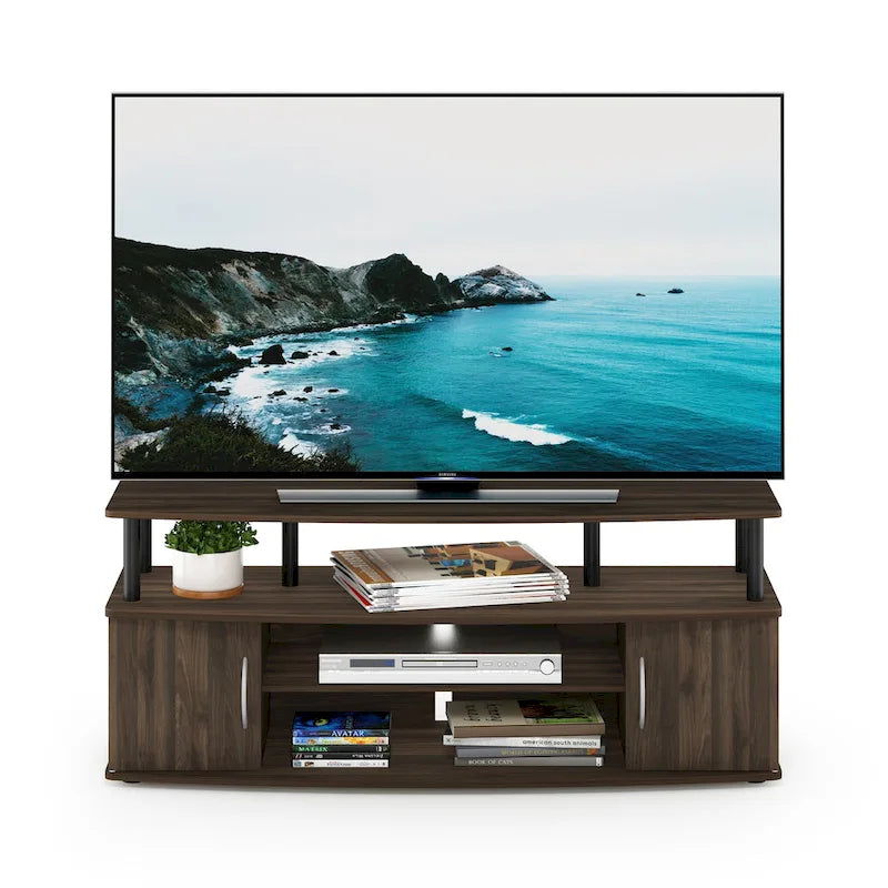 Mobile TV grande in Rovere Francese Grigio con ripiani aperti e ante, adatto a TV fino a 55"
