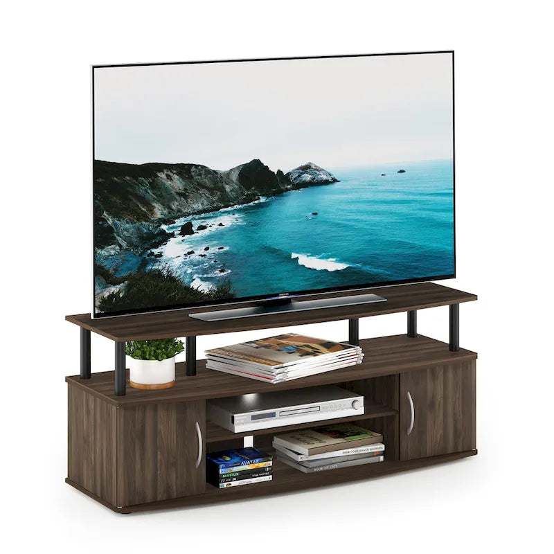 Mobile TV grande in Rovere Francese Grigio con ripiani aperti e ante, adatto a TV fino a 55"
