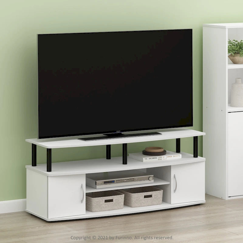 Mobile TV grande in Rovere Francese Grigio con ripiani aperti e ante, adatto a TV fino a 55"