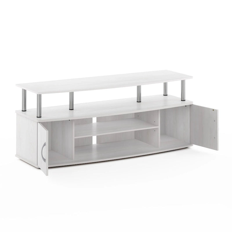 Mobile TV grande in Rovere Francese Grigio con ripiani aperti e ante, adatto a TV fino a 55"