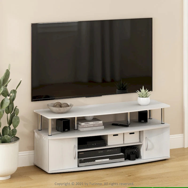 Mobile TV grande in Rovere Francese Grigio con ripiani aperti e ante, adatto a TV fino a 55"