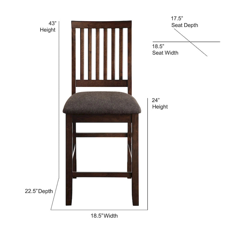 Set da pranzo altezza bancone in espresso, schienale a doghe, 6 posti