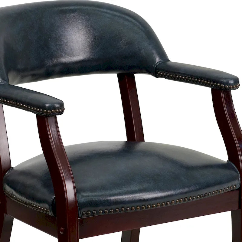Sedia da capitano tradizionale nera/blu/marrone, con borchie, sedile singolo