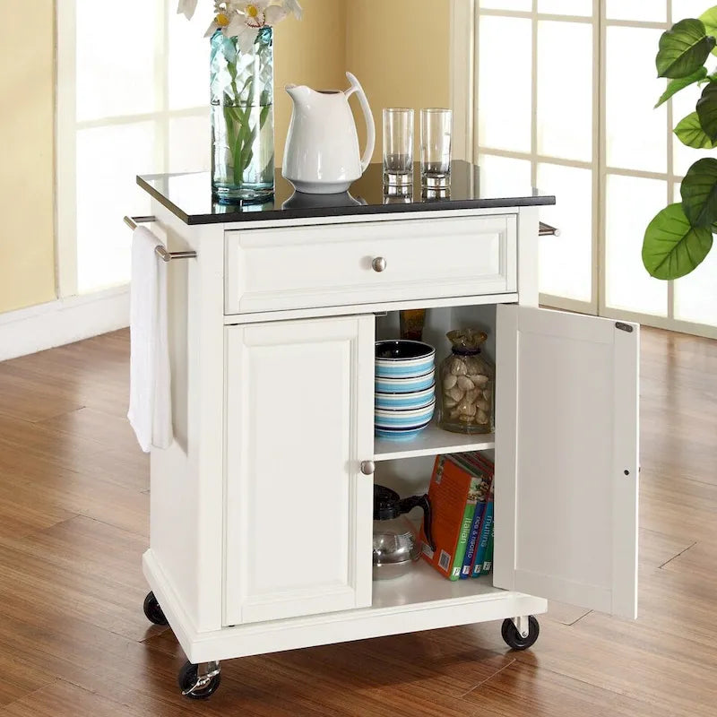 Carrello da Cucina Bianco con Piano in Legno, Utente Singolo