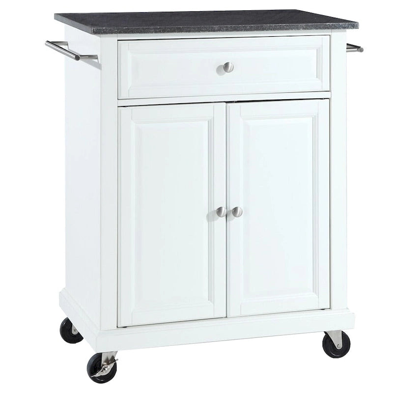 Carrello da Cucina Bianco con Piano in Legno, Utente Singolo