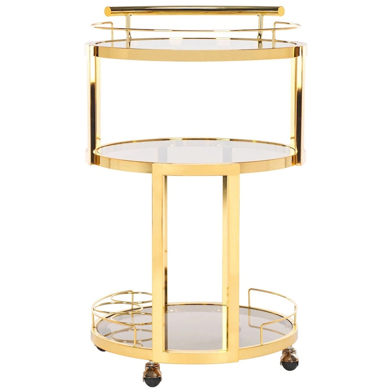 Carrello da bar rotondo a 3 livelli in oro/canna di fucile con portabottiglie, 1 persona