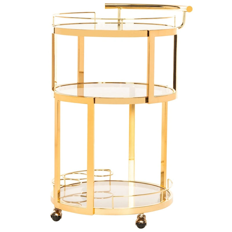 Carrello da bar rotondo a 3 livelli in oro/canna di fucile con portabottiglie, 1 persona