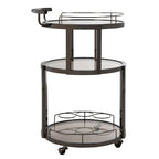 Carrello da bar rotondo a 3 livelli in oro/canna di fucile con portabottiglie, 1 persona