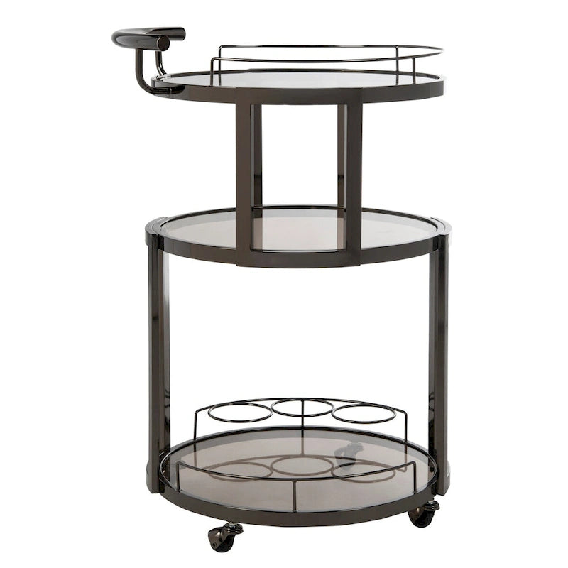 Carrello da bar rotondo a 3 livelli in oro/canna di fucile con portabottiglie, 1 persona