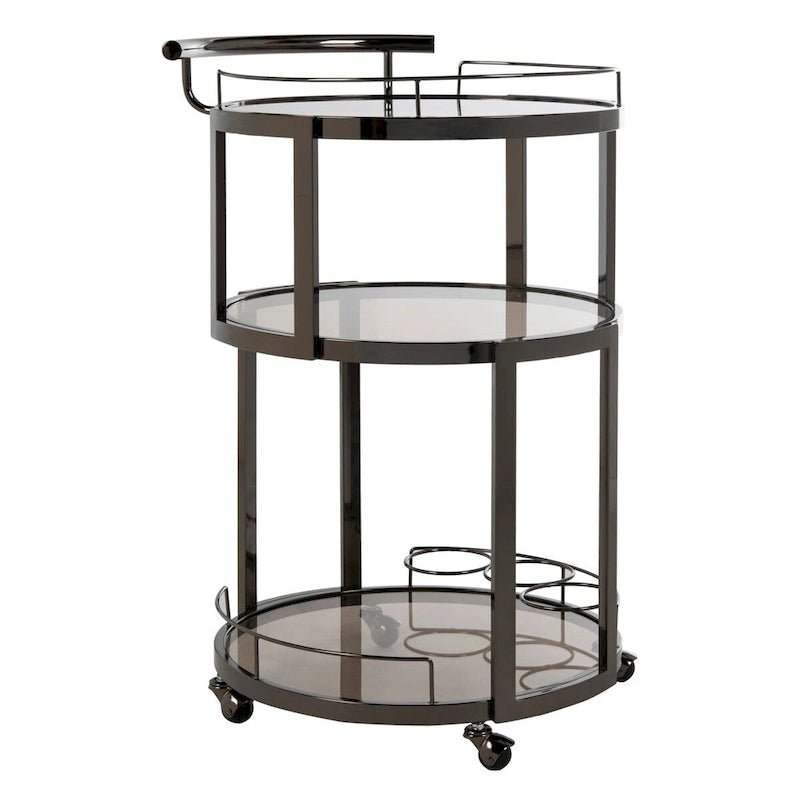 Carrello da bar rotondo a 3 livelli in oro/canna di fucile con portabottiglie, 1 persona