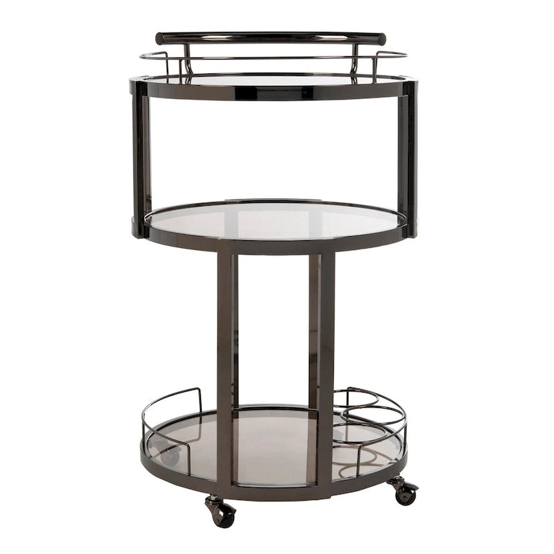 Carrello da bar rotondo a 3 livelli in oro/canna di fucile con portabottiglie, 1 persona