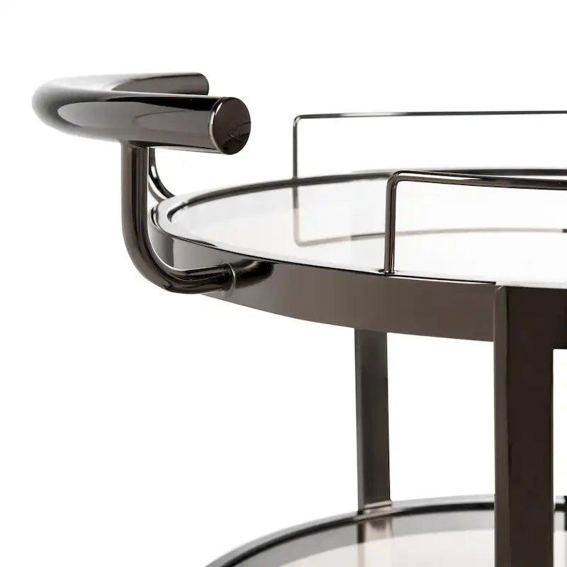 Carrello da bar rotondo a 3 livelli in oro/canna di fucile con portabottiglie, 1 persona