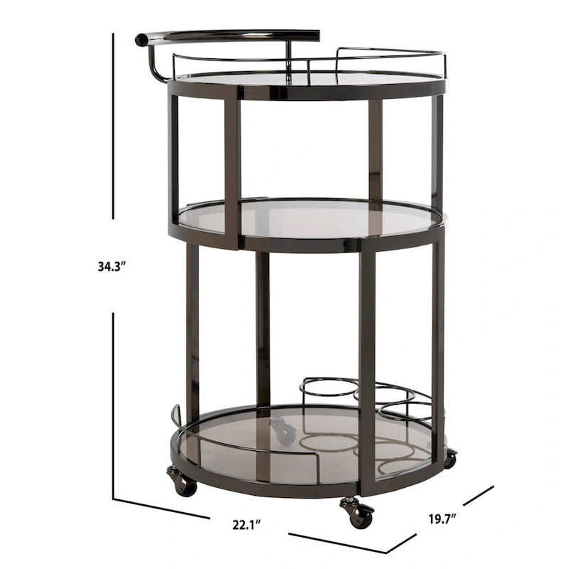 Carrello da bar rotondo a 3 livelli in oro/canna di fucile con portabottiglie, 1 persona