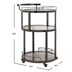 Carrello da bar rotondo a 3 livelli in oro/canna di fucile con portabottiglie, 1 persona
