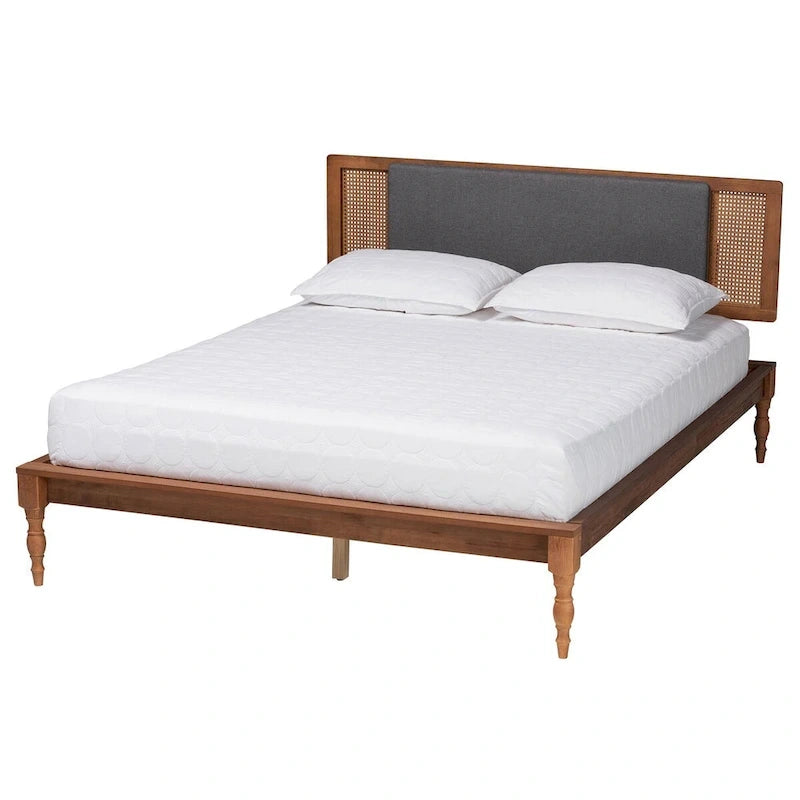 Letto a piattaforma Mid-Century grigio scuro e marrone noce (matrimoniale alla francese/queen/king)