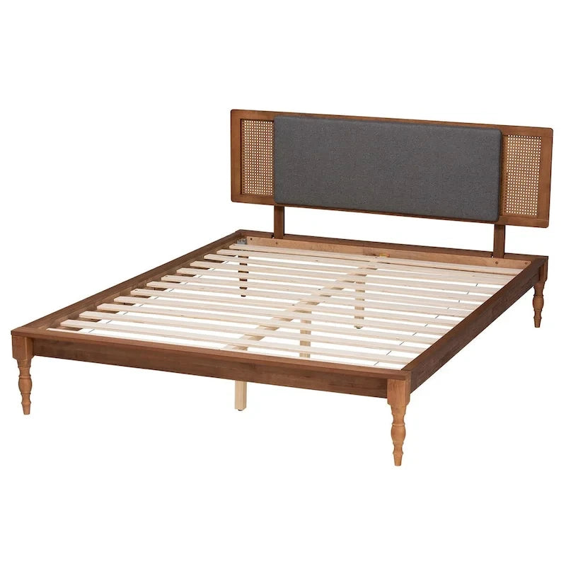 Letto a piattaforma Mid-Century grigio scuro e marrone noce (matrimoniale alla francese/queen/king)