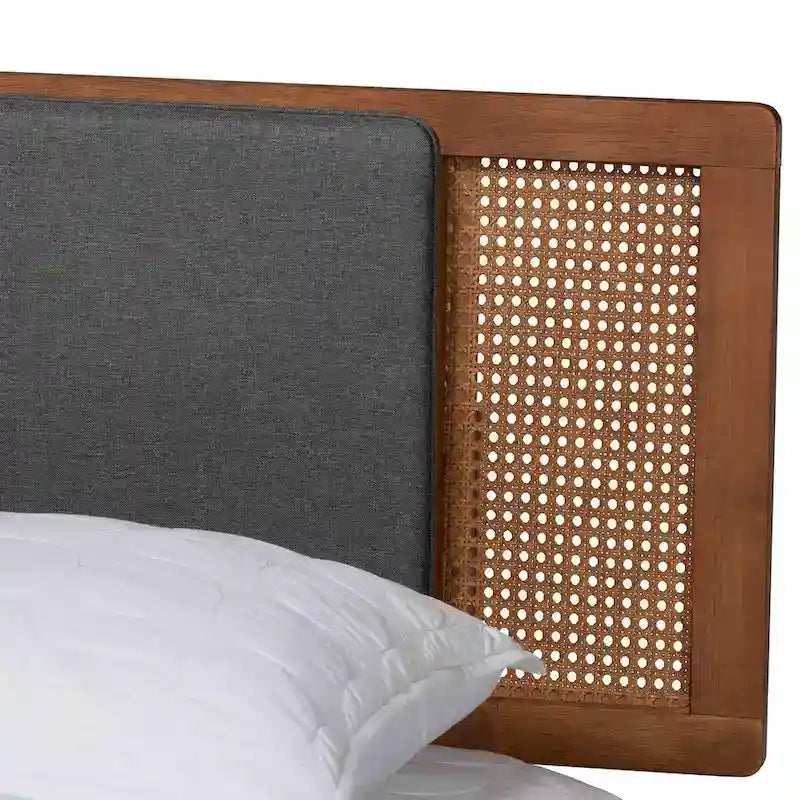 Letto a piattaforma Mid-Century grigio scuro e marrone noce (matrimoniale alla francese/queen/king)