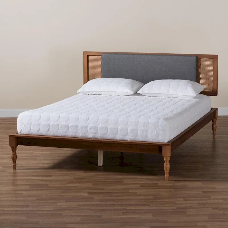 Letto a piattaforma Mid-Century grigio scuro e marrone noce (matrimoniale alla francese/queen/king)
