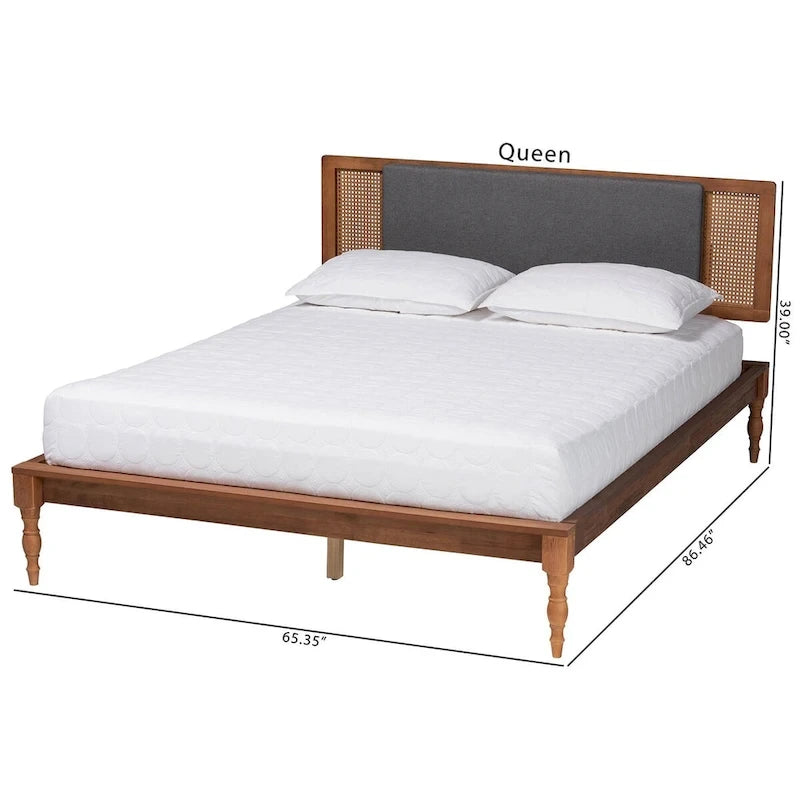 Letto a piattaforma Mid-Century grigio scuro e marrone noce (matrimoniale alla francese/queen/king)