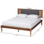 Letto a piattaforma Mid-Century grigio scuro e marrone noce (matrimoniale alla francese/queen/king)