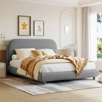 Letto imbottito con piattaforma a dimensione piena, beige/grigio, testiera curva, per 1-2 persone