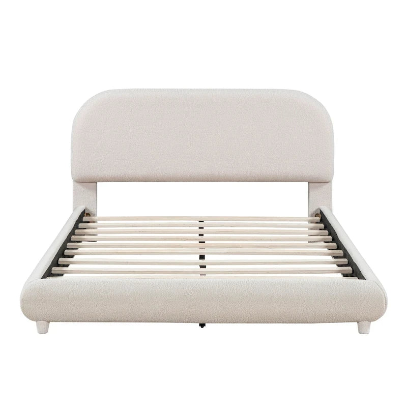 Letto imbottito con piattaforma a dimensione piena, beige/grigio, testiera curva, per 1-2 persone