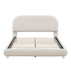Letto imbottito con piattaforma a dimensione piena, beige/grigio, testiera curva, per 1-2 persone