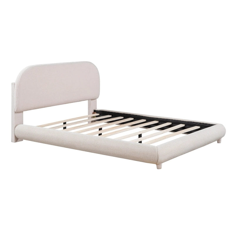 Letto imbottito con piattaforma a dimensione piena, beige/grigio, testiera curva, per 1-2 persone